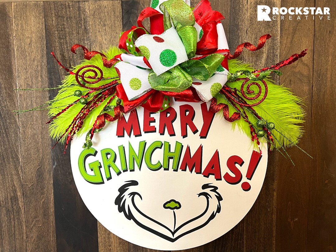 The Grinch Door Hanger Merry Grinchmas Sign Winter Door Etsy