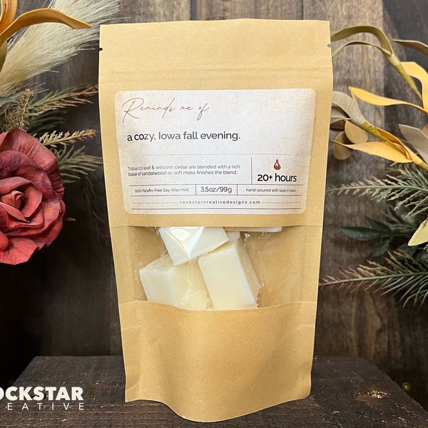 Tobacco & Cedar Soy Wax Melts | Midwest-Themed Soy Wax | Fall Soy Wax Melts | Hand-Poured Wax | Masculine Scent Soy Wax Melts