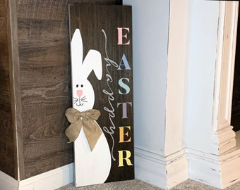 Happy Easter | Rustic Farmhouse Reclaimed Wood Painted Bunny | Easter Bunny