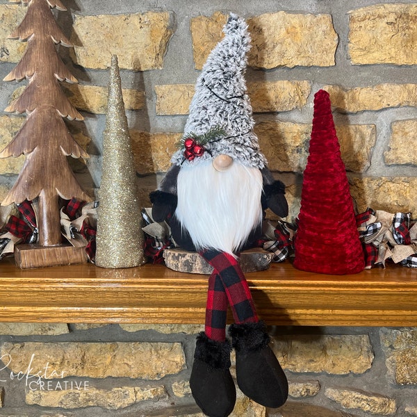 Winter Gnome | Christmas Gnome | Hand-made Gnome | Sitting Gnome | Shelf Sitter Gnome | Farmhouse Christmas | Christmas Decor | Gnome Decor