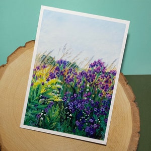Peaceful Purple Wildflowers in the Fields of Summer - Reproduction of Gouache Artwork on Velvet Fine Art Paper