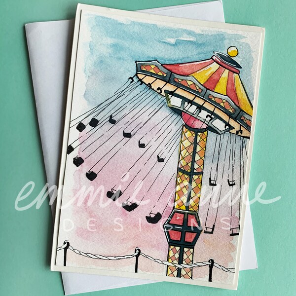 Original Single Cards: Exclusive Artwork Reproductions on a Blank Note Card with Envelope, County Fair, Lighthouse, Gondola Lift