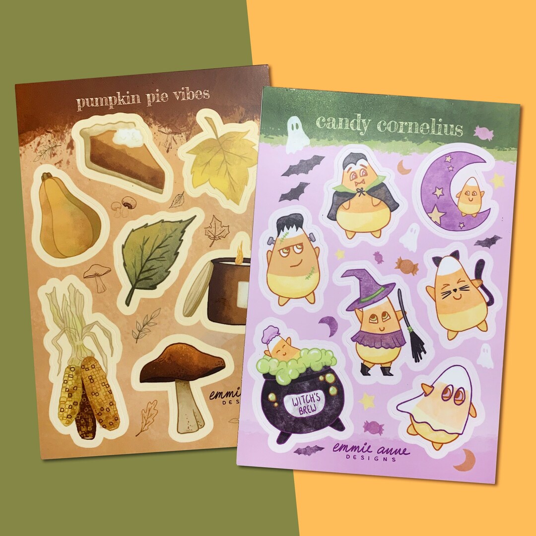 Fall and Halloween Vinyl Sticker Sheets: Candy Cornelius or Pumpkin Pie ...