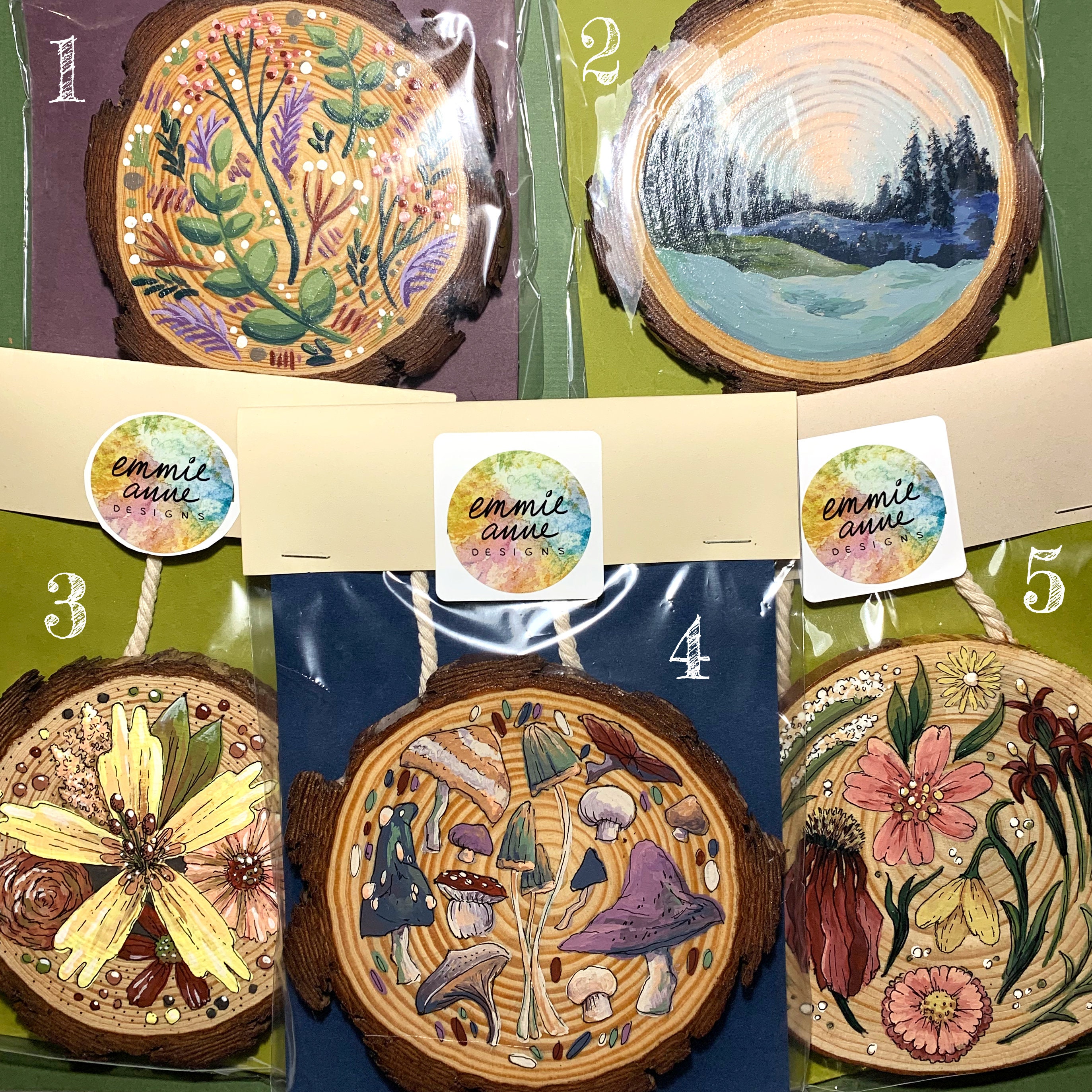 Original, Hand-Painted, Authentic Wood Slice Wall Decor, Ornament