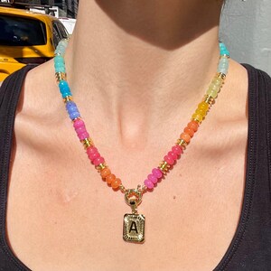 Technicolor Dreamcoat - Rainbow Gemstone Necklace with Charm