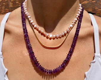 Kim Kelly’s Amethyst Candy Necklace | Hand Knotted | Sterling Silver | 21”