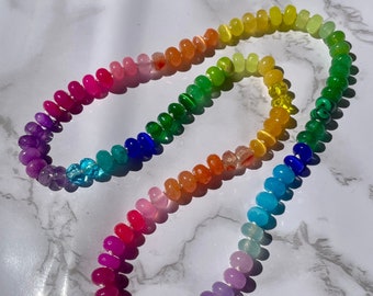 Sweetheart Skittles | Hand-Knotted  Rainbow Gemstone Candy Necklace with Gold Filled Heart Enhancer