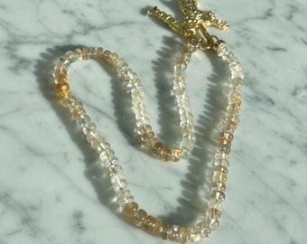 Champagne Quartz Handknotted Necklace: 14K Gold Filled Clasp