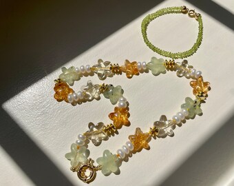 Gadgets and Gizmos A Plenty - Freshwater Pearl, Citrine, Prehnite, and Quartz Starfish Necklace