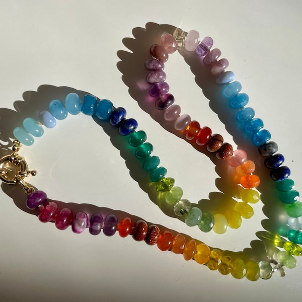 Tertiary Skittles - Rainbow Gemstone Necklace with Enhancer Clasp