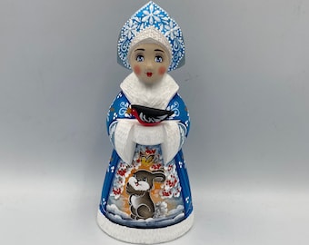 Russian wooden carved snow maiden Christmas hand painting decoration for home 9.84 Snow princess, snegurochka