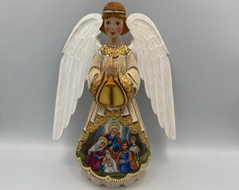 8 inches 20.5 cm Collectible wooden hand carved and hand painted angel figurine An ideal gift for Christmas
