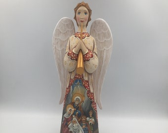 8 inches 20.5 cm Collectible wooden hand carved and hand painted angel figurine An ideal gift for Christmas