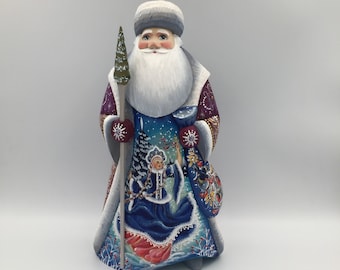 Carved Wooden Santa Russian Ded Moroz Height 20cm 8 inch