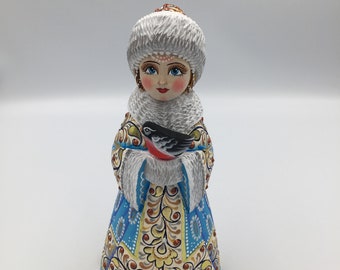 Russian wooden carved snow maiden Christmas hand painting decoration for home 9.84 Snow princess, snegurochka