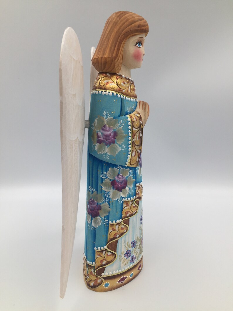 8 inches 20.5 cm Collectible wooden hand carved and hand painted angel figurine An ideal gift for Christmas