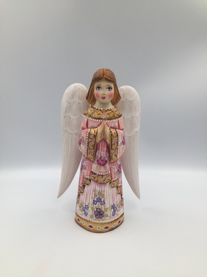 8 inches 20.5 cm Collectible wooden hand carved and hand painted angel figurine An ideal gift for Christmas