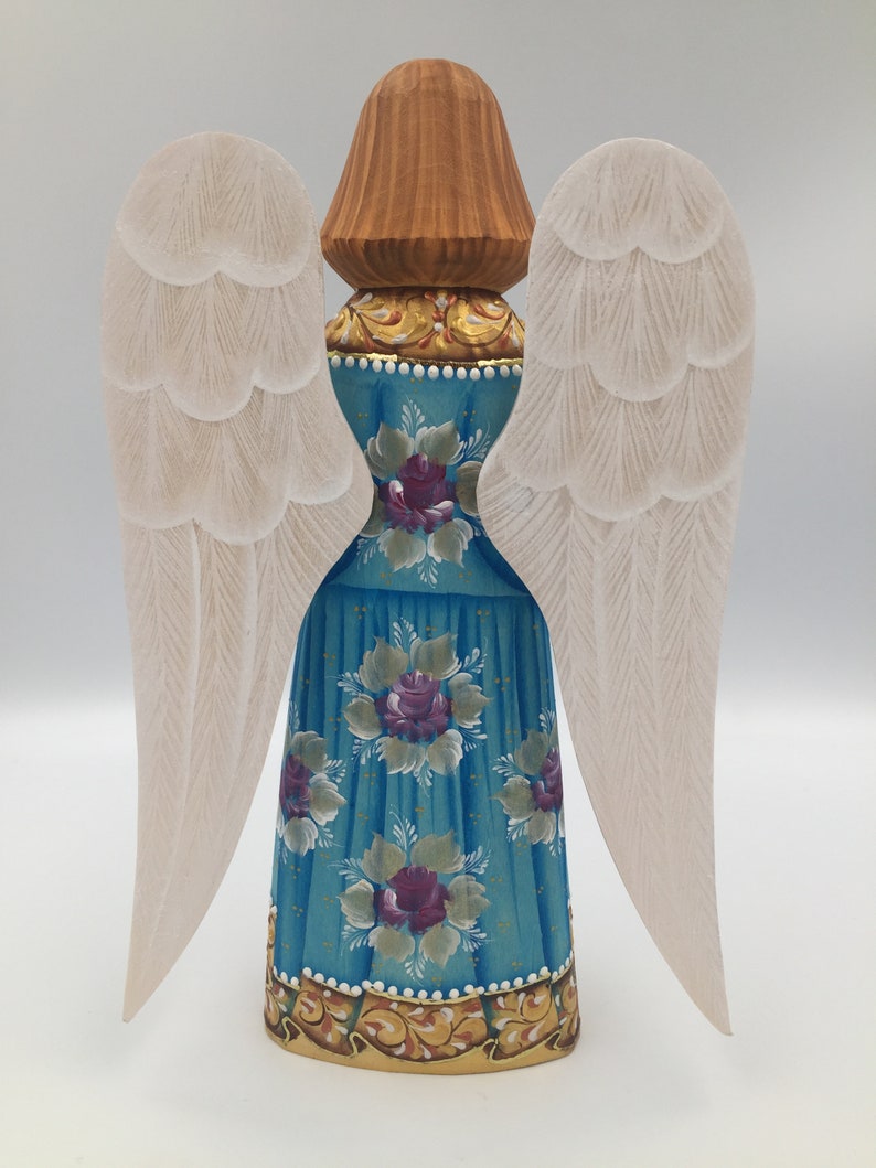 8 inches 20.5 cm Collectible wooden hand carved and hand painted angel figurine An ideal gift for Christmas
