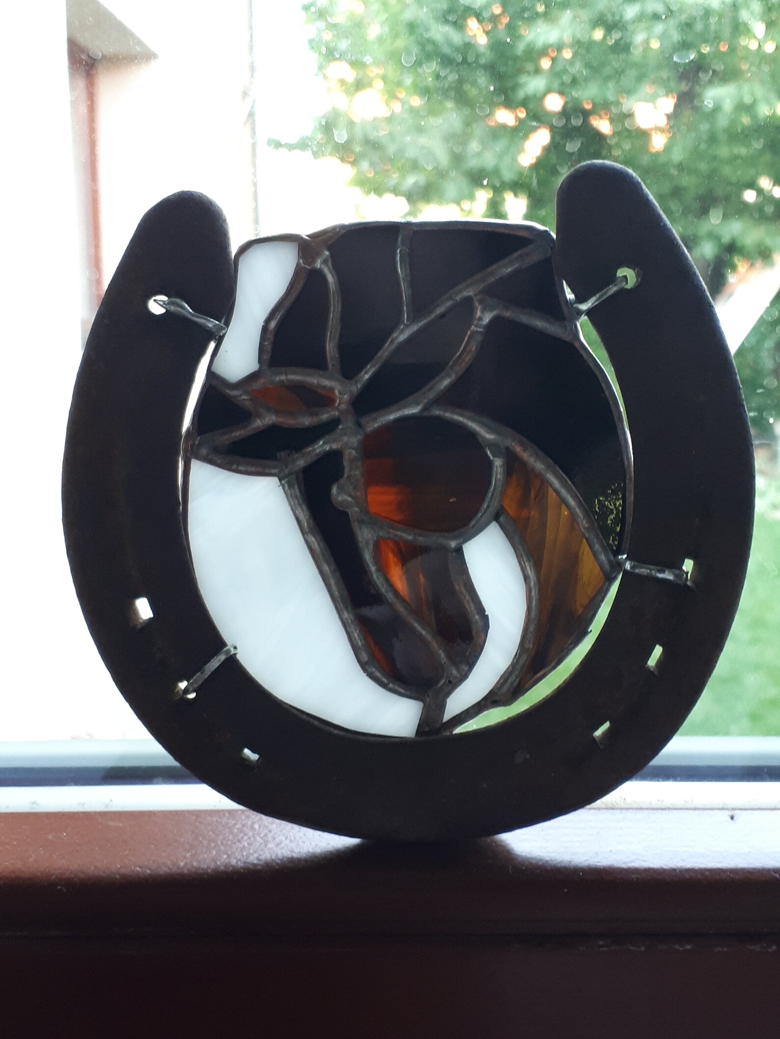 Horseshoe suncatcher// Stained glass horse Etsy
