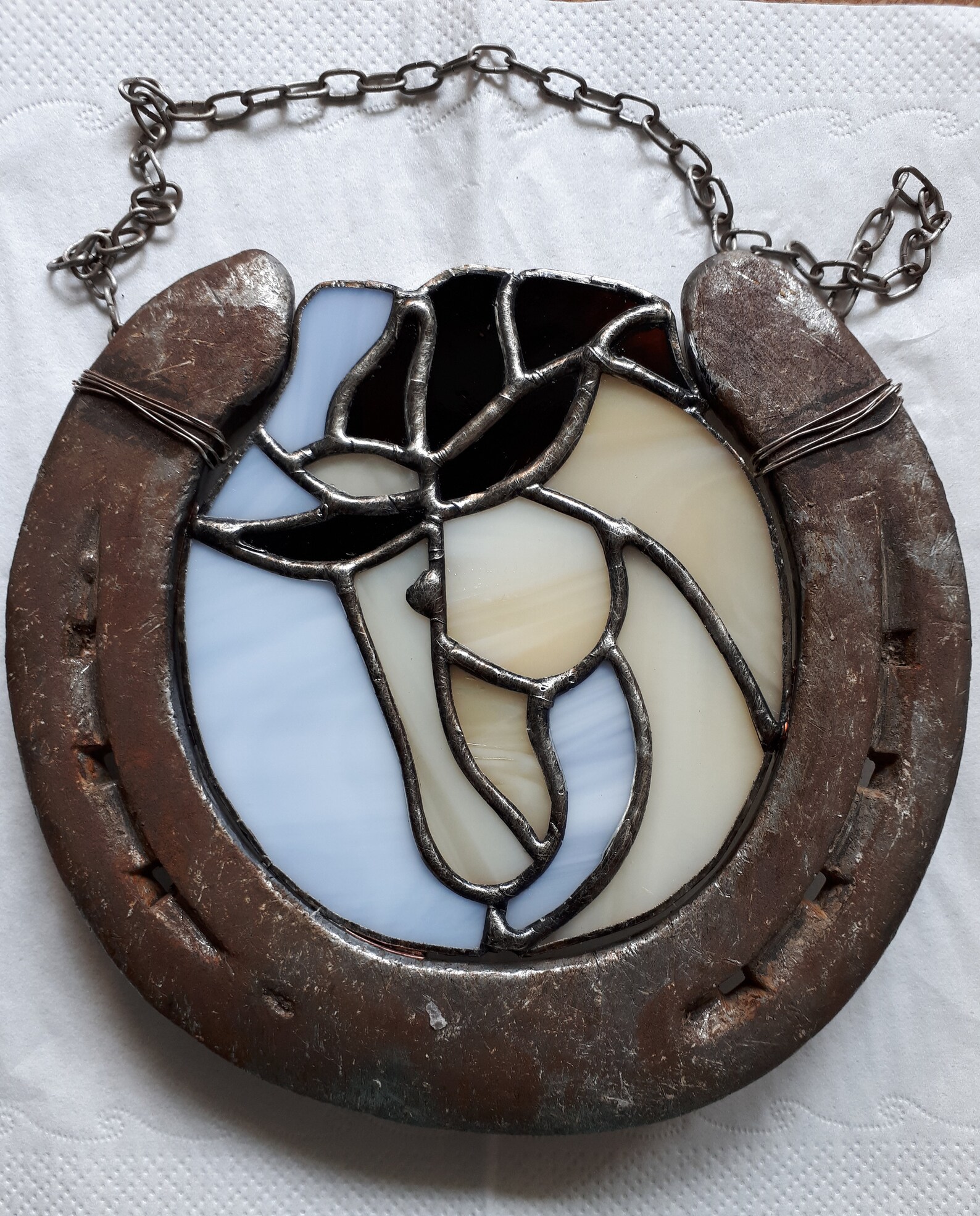 Horseshoe suncatcher// Stained glass horse Etsy