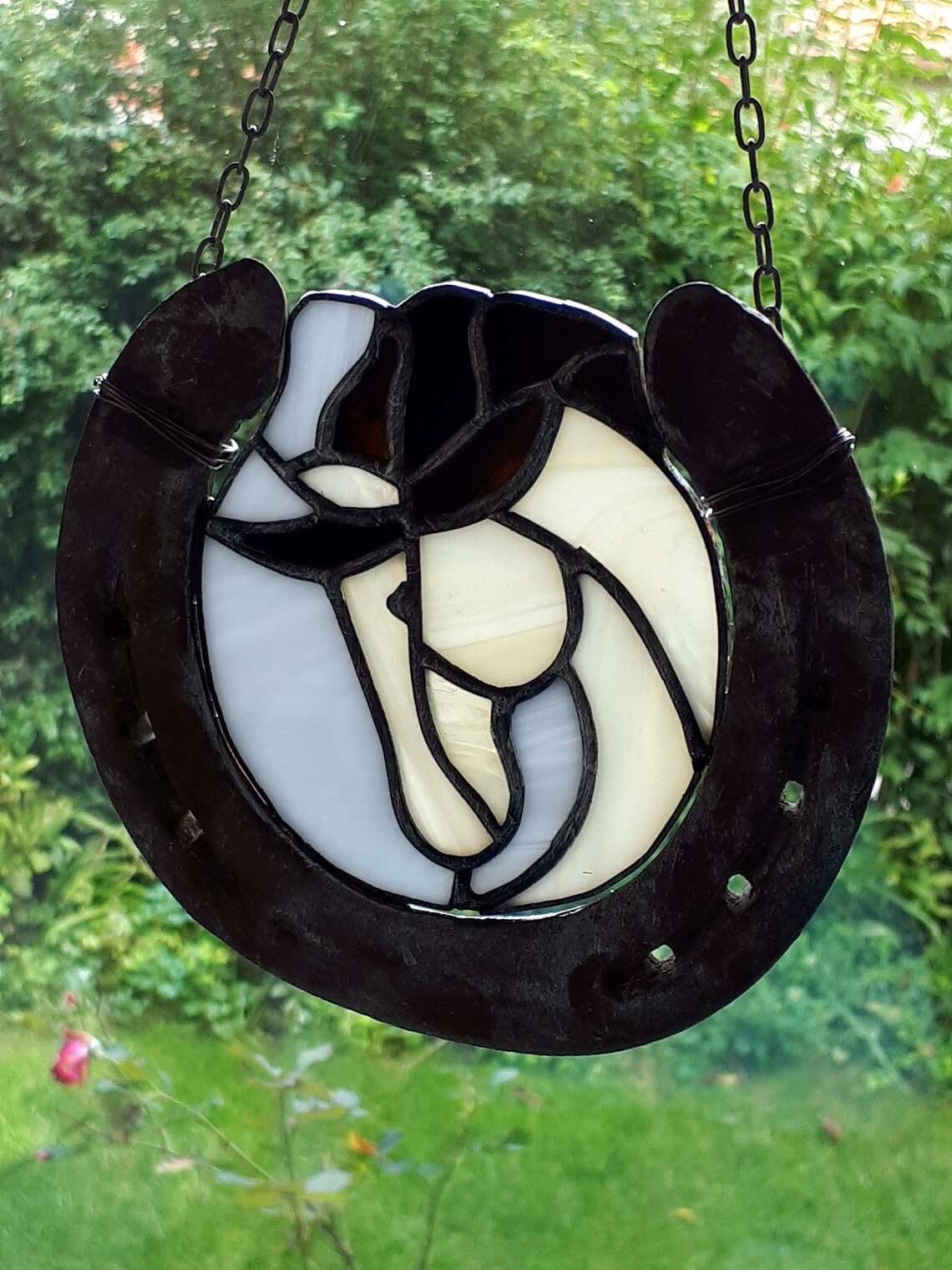 Horseshoe suncatcher// Stained glass horse Etsy