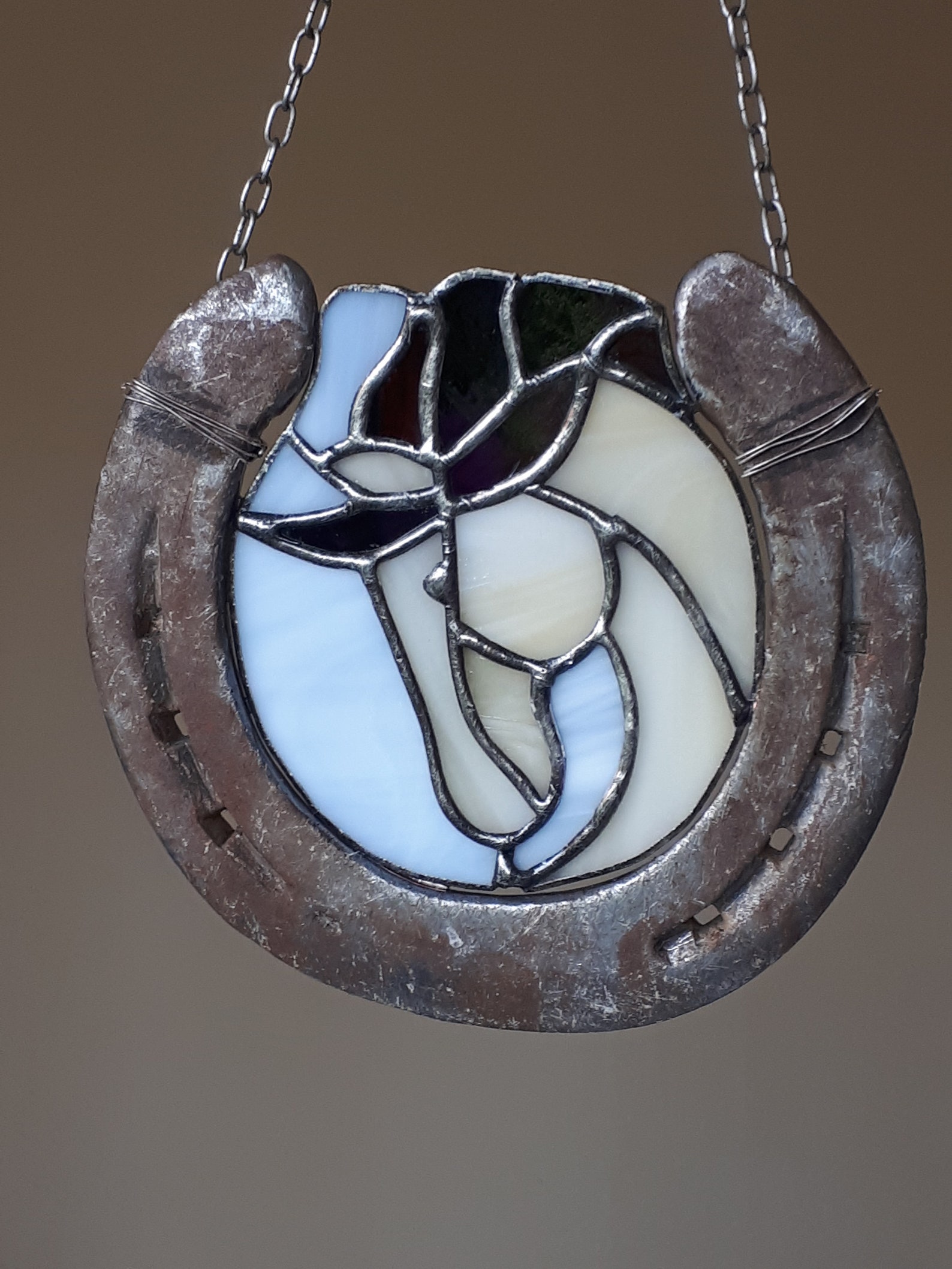Horseshoe suncatcher// Stained glass horse Etsy