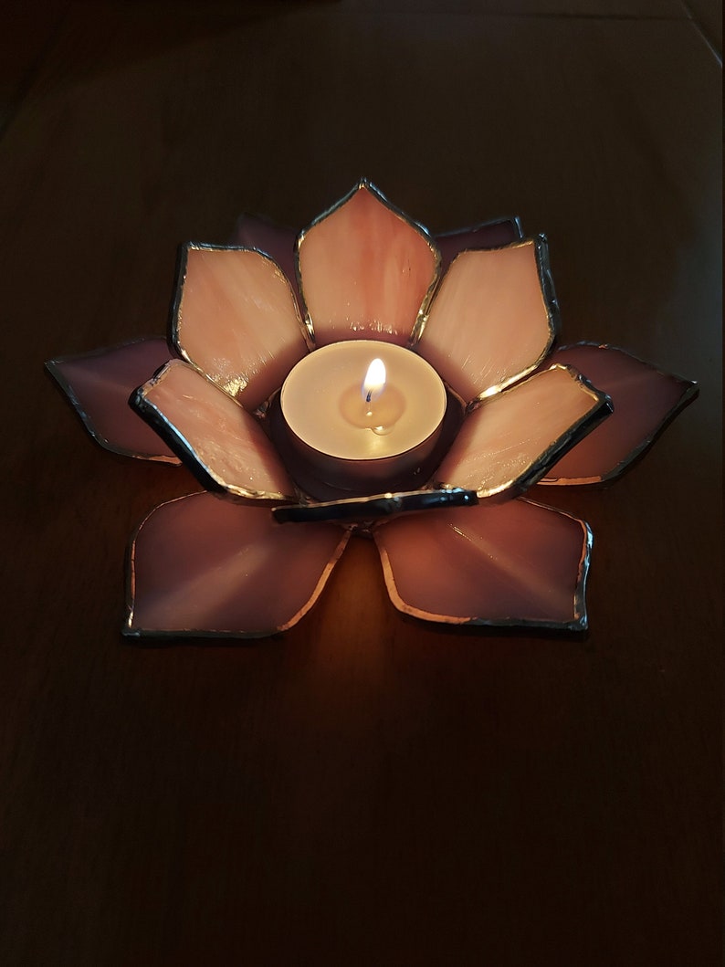 Stained glass Lotus flower tealight holdercandle holder Etsy