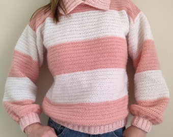 Striped crocheted sweater PDF pattern with video