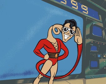Hanna Barbera Plastic Man Hand Painted Reproduction Animation Cel Art.