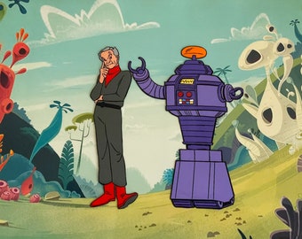 Hanna Barbera Lost in Space Hand Painted Animation Cel Art Reproduction Dr. Smith and the B9 Robot