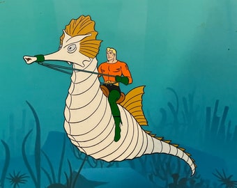 Hanna Barbera Aquaman Hand Painted Reproduction Animation Cel Art.