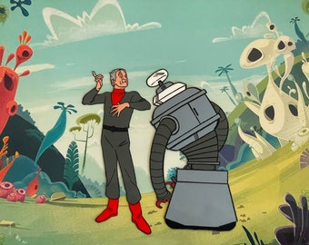 Hanna Barbera Lost in Space Hand Painted Animation Cel Art Reproduction Dr. Smith and the B9 Robot Classic TV Series PaInt Job