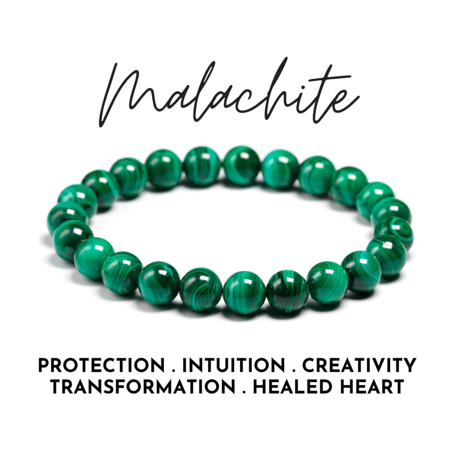 8mm Malachite Bracelet Malachite Gemstone Bracelet Crystal Etsy