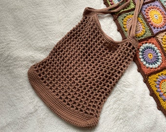 Crochet Brown Market Bag | Neutral String Mesh Shopping bag | 100% Cotton | Handmade