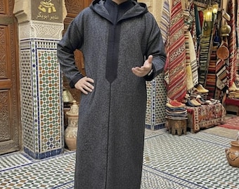 Moroccan Men’s Winter Djellaba – Traditional Tweed Mlifa Caftan – Handmade Warm Moroccan Clothing