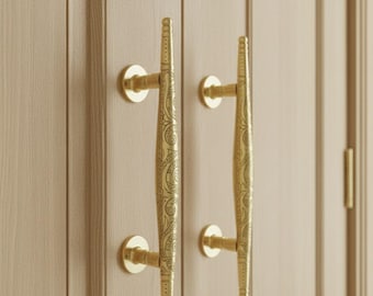 Engraved Door Pull Handles – Handmade Antique Set (24cm)