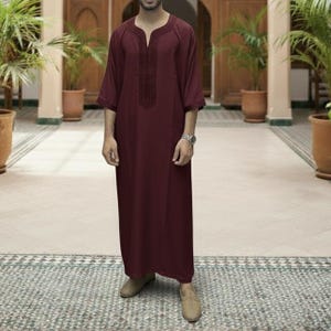 Broderad marockansk Gandoura – Djellaba-tunika för män, handgjord lätt kaftan för Eid, Ramadan och bröllop bild 5