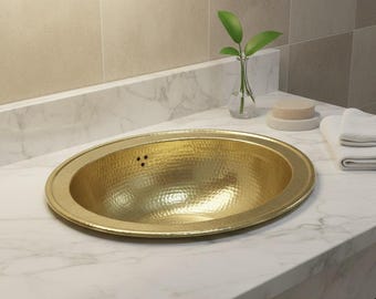 Handmade Moroccan Brass Vessel Sink: Unlacquered Oval Washbasin