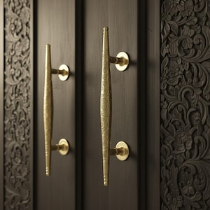 Engraved Brass Door Pull Handles (Set of 2): Moroccan Antique Style, 24cm