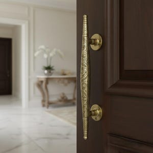 Poignée de porte en laiton gravée à la main : style marocain antique, laiton massif patiné