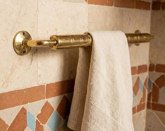 Handmade Brass Towel Holder – Vintage Engraved Wall Rack