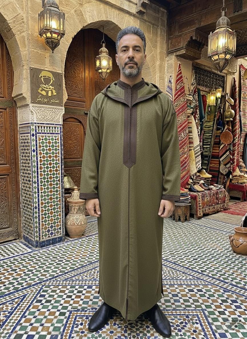 Moroccan Men's Winter Djellaba – Traditional Tweed Mlifa Caftan