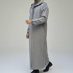 Thobe Djellaba Homme Marron Clair Rayé Coton Capuche Manches Longues Made In Morocco Neuf