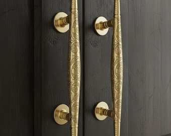 Engraved Door Pull Handles – Handmade Antique Set (24cm)