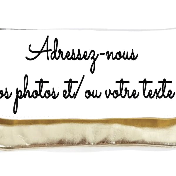 Pochette de soirée personnalisable or ou argent brillant. Personnalisation image et/ou texte