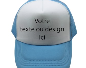 Casquette colorée à filet personnalisée. Casquette homme, casquette femme, prénom design, logo, slogan.