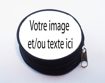 Porte-monnaie rond à personnaliser pas cher. 9 cm de diamètre et épaisseur 3,7 cm