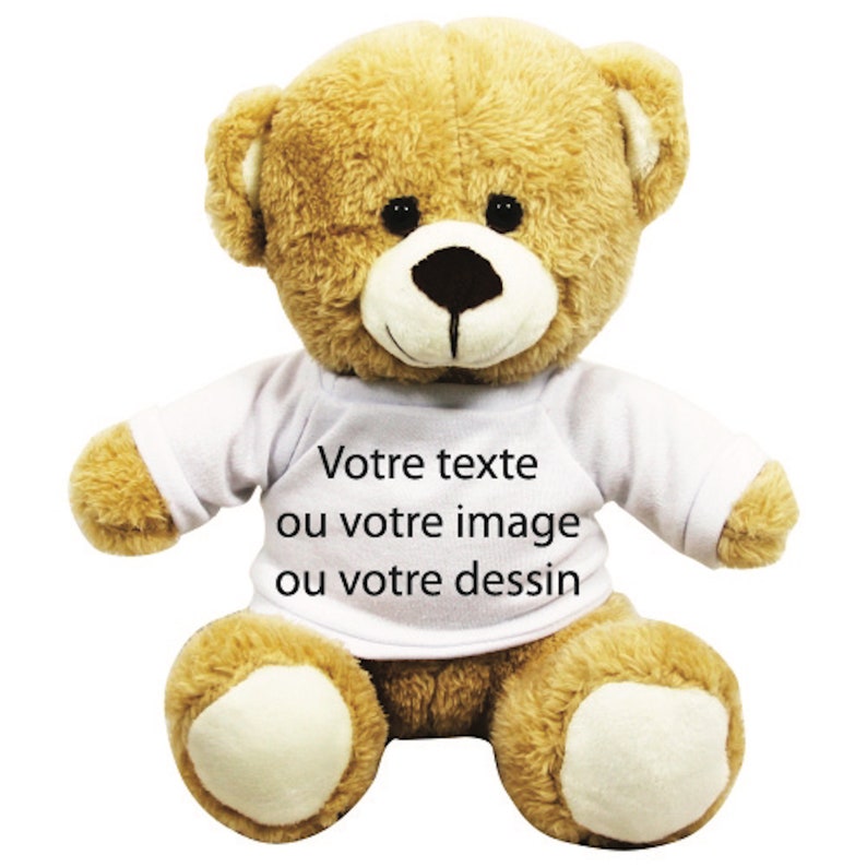 Peluche ourson avec Tee-shirt personnalisable. Peluche photo et texte image 1