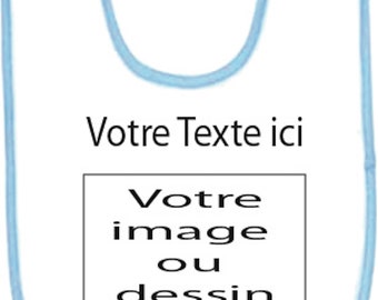 Bavoir bébé à personnaliser avec une bordure rose ou bleu.