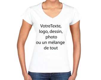 T-Shirt femme col V touché coton 190g à personnaliser comme vous voulez